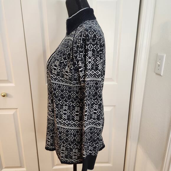 Eddie Bauer Women's Large 1/2 Zip Pullover Mock Neck Sweater White and Black - Picture 3 of 10